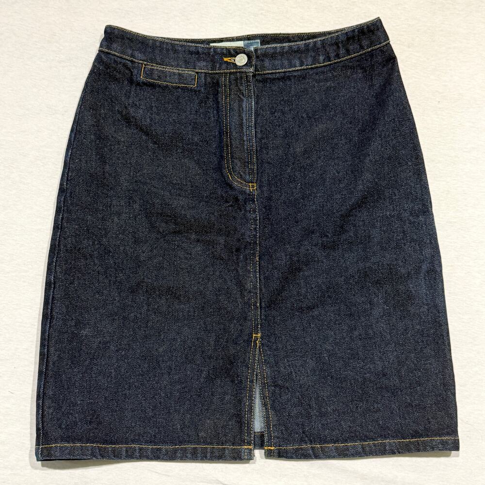 Evan Picone Denim‎ Skirt Womens 8 Dark Wash Midi Front Slit Made in USA